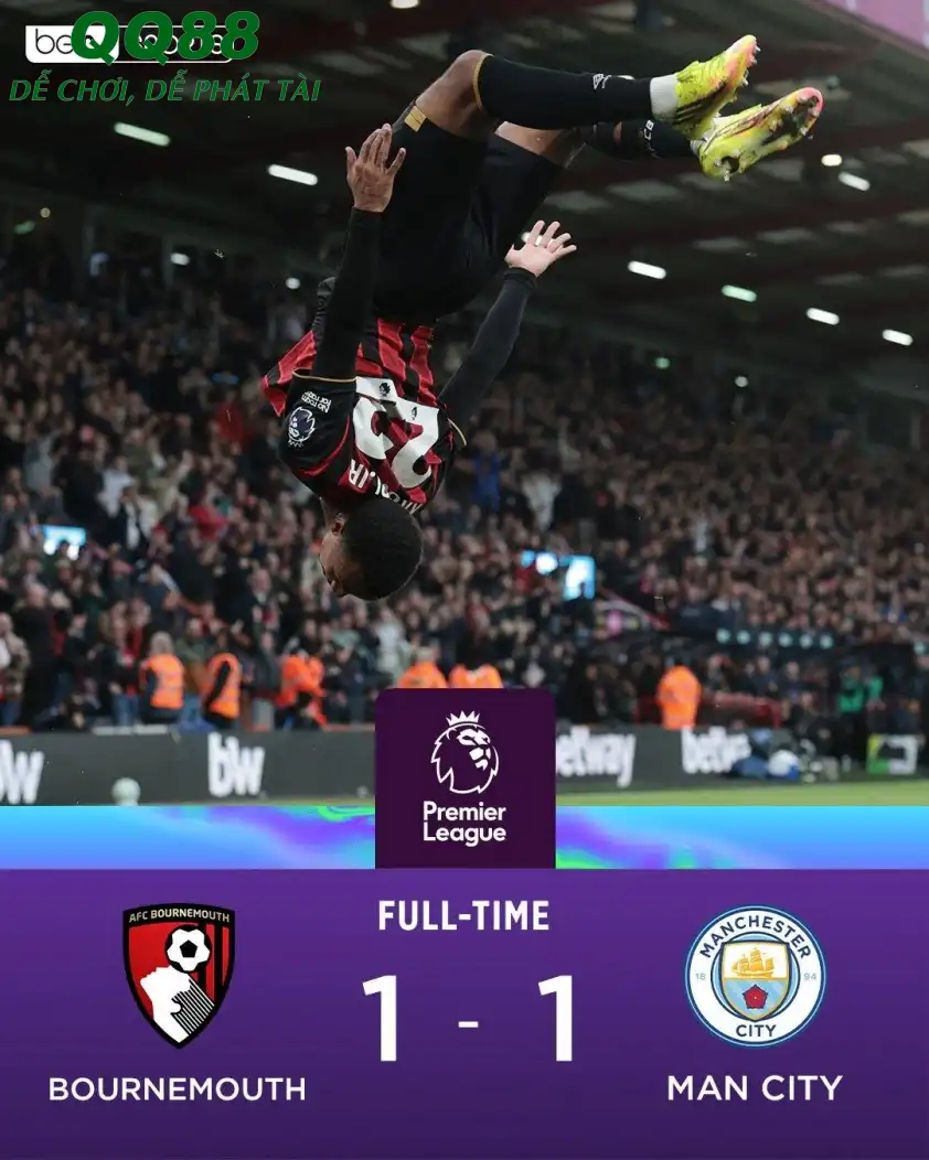 Man City chỉ có được 1 điểm trên sân của Bournemouth (Ảnh: Bein Sports) Man City chỉ có được 1 điểm trên sân của Bournemouth (Ảnh: Bein Sports)